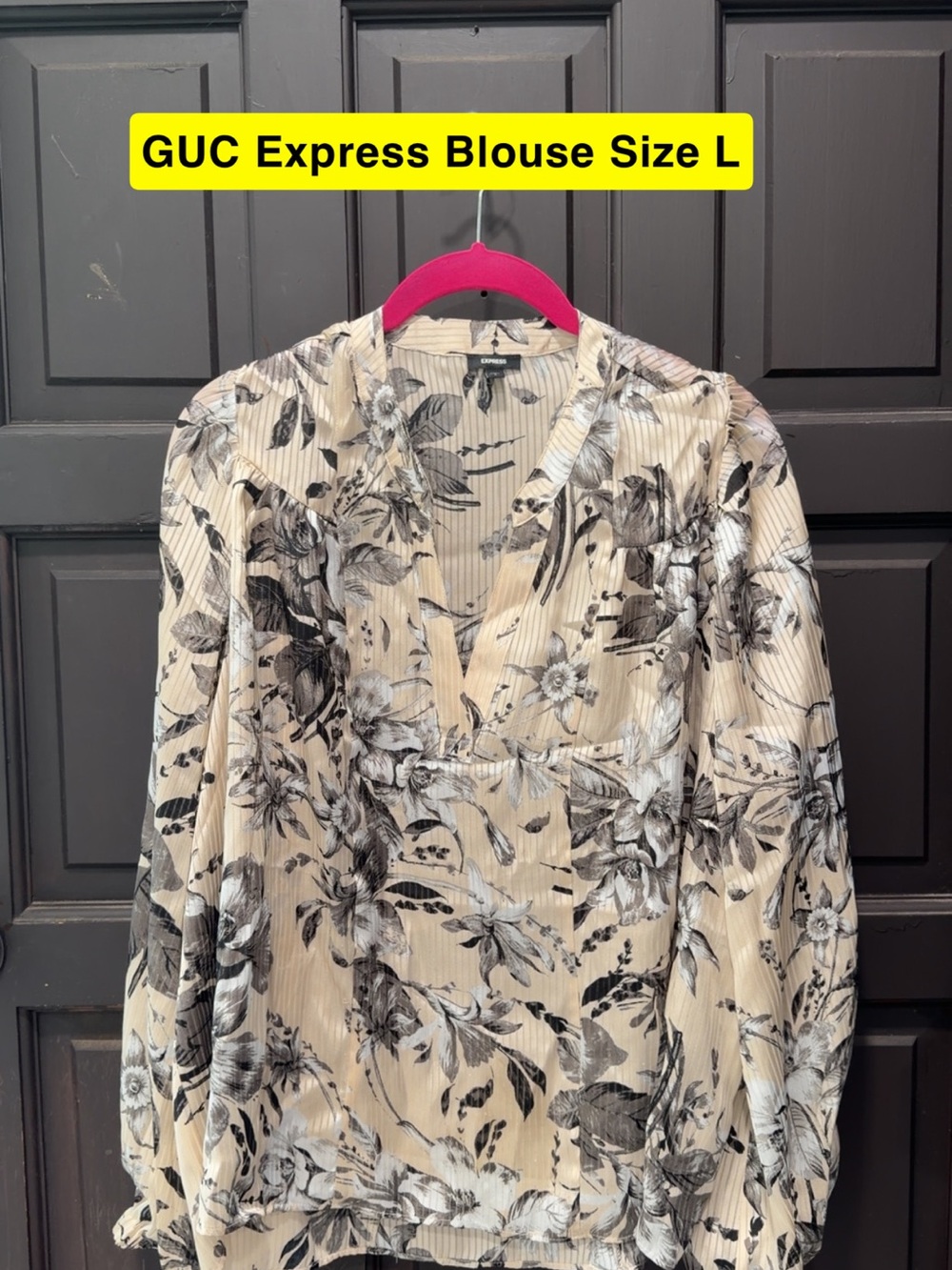 Express Floral V-Neck Blouse in Cream and Black